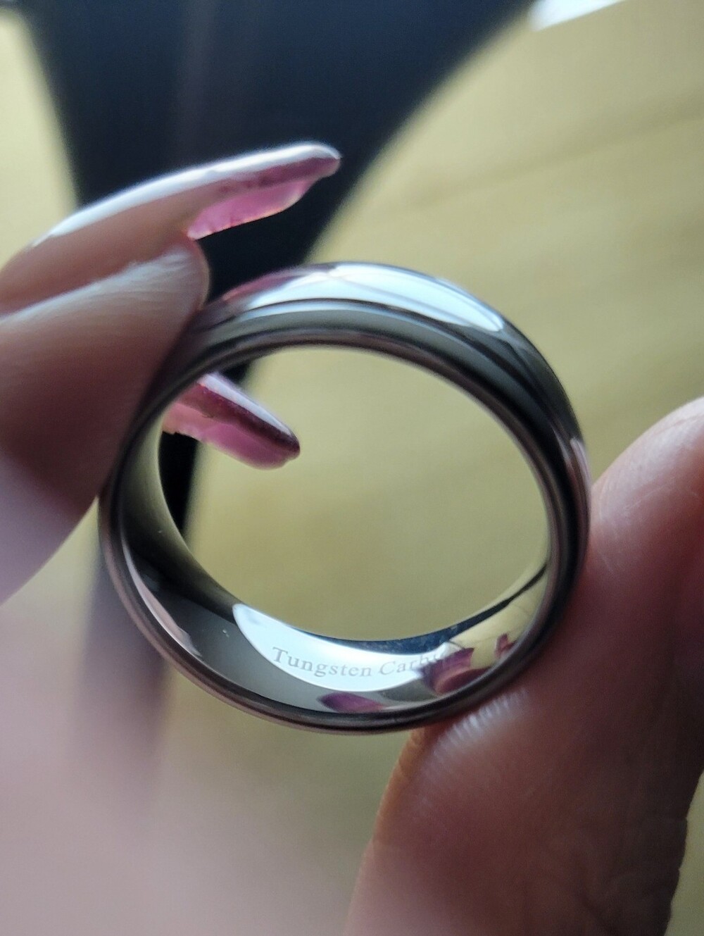 Men's Grey Titanium Infinity Ring with Engraved Ridge - Picture 7 of 7